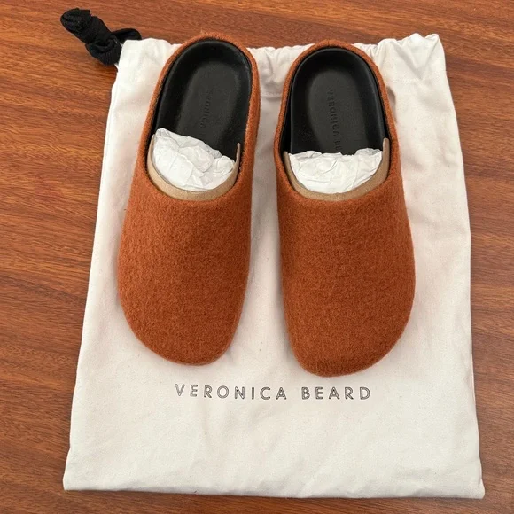 Veronica Beard Orange Cuoio Fenella Wool Mule Slides - Picture 3 of 12